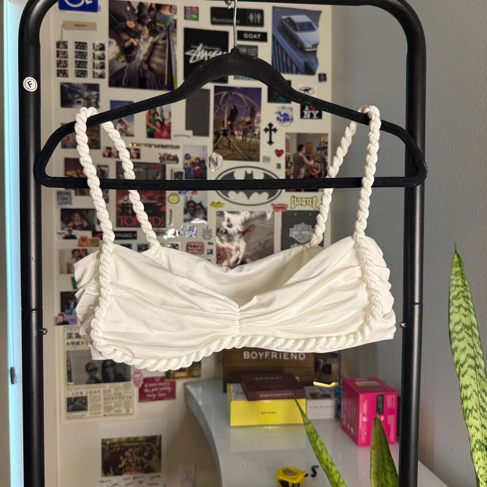 White Braided Ruched Bralette Top Beachy